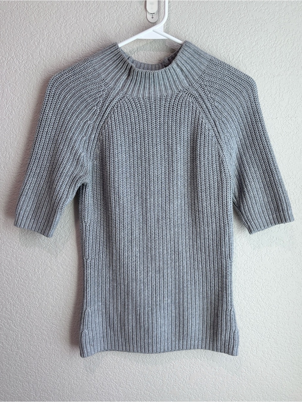 Michael Kors Ribbed Knit Cotton Blend Mock Neck Elbow Sleeve Sweater Gray Small